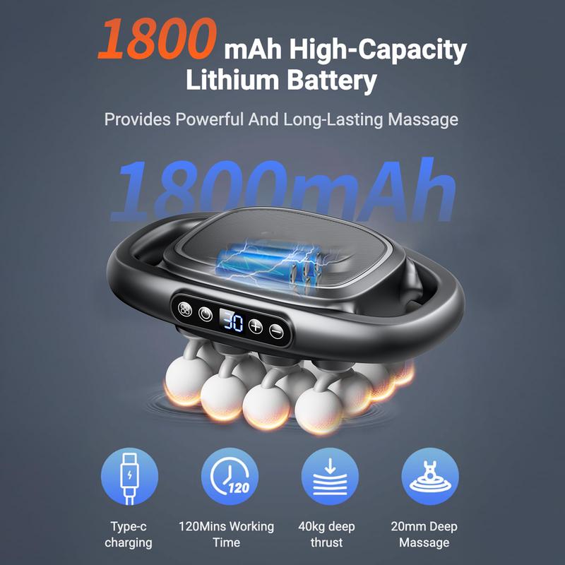 Adjustable Deep Tissue Massage Gun with 16 Heads, 30 Speeds & Red Light Therapy